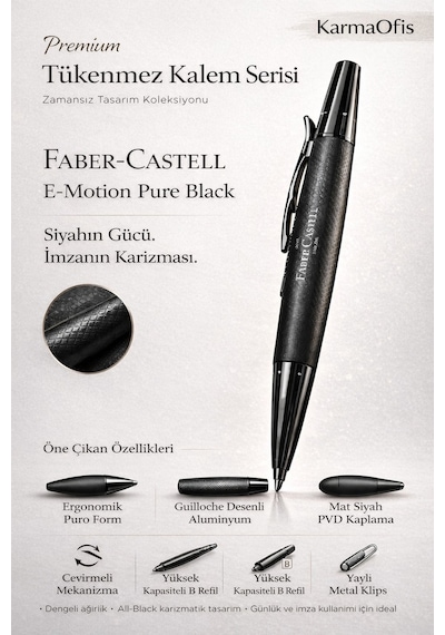 Faber-castell E-motion Pure Black Premium Tükenmez Kalem Metal Gövde, Mat Siyah Pvd Diğer