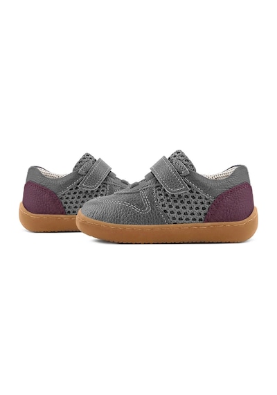 Rakerplus Bob Hakiki Deri Gri Bordo Barefoot Cırtlı Lastikli Bebek Sneaker Ayakkabı Gri