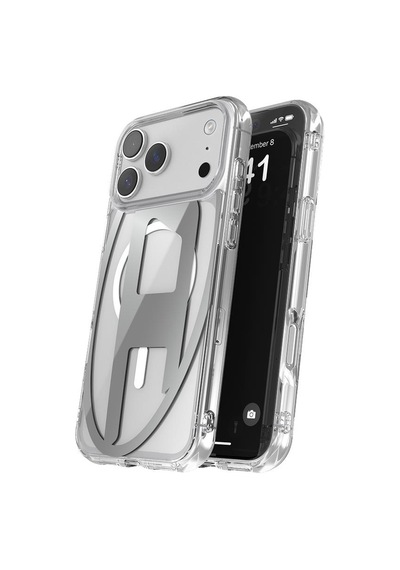 Diesel Apple iPhone 17 Pro Uyumlu Max Magsafe Destekli Oval D Metalik Kılıf - Gümüş