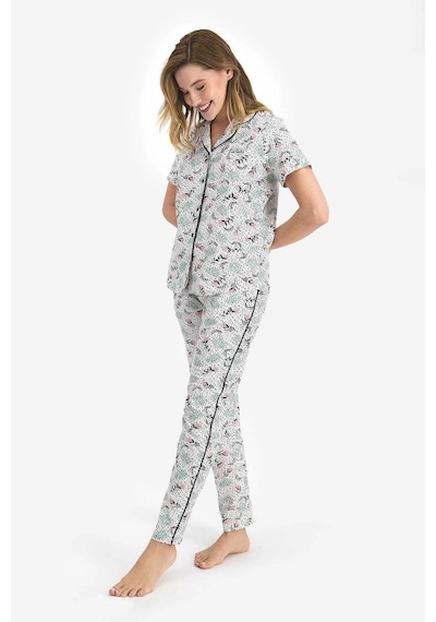 Pierre Cardin Kadın Krem Çiçek Desen Gömlek Yaka Pijama Takımı