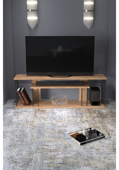 Tv Sehpası Tv Ünitesi Raflı 140 Cm Gzd Plus Atlantik Çam Atlantik Çam