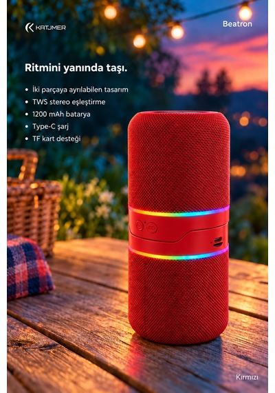 Spbtrn-001 Beatron Manyetik Ayrılabilir Bluetooth 5.4 Hoparlör 2 5 W, Tws, Tf Kart, Işıklı Kırmızı