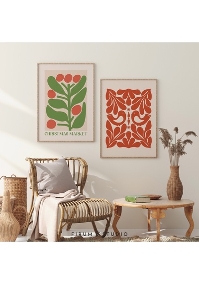 Renkli Noel, 2'li Set, Noel Duvar Sanatı, Noel Baskıları, Parlak Renkli Sanat