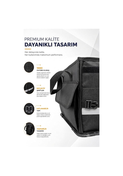 Büyük Boy Premium Araç İçi Bagaj Düzenleyici Organizer Çanta 4 Bölmeli Katlanabilir Su Geçirmez Reflektörlü Oto Çantası Siyah