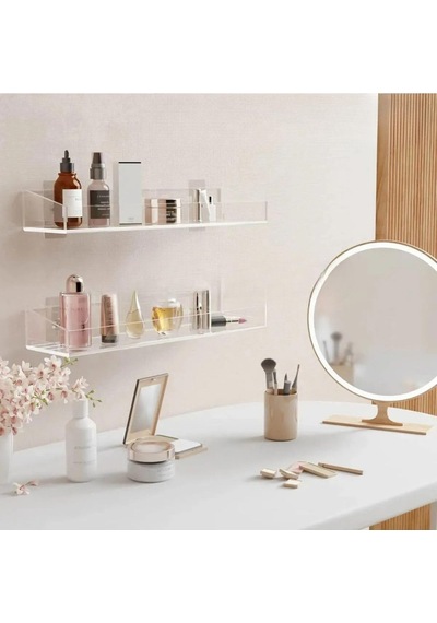 2 Adet Pleksi Hayalet Raf Banyo Mutfak Düzenleyici Kendinden Yapışkanlı Vidalı Raf - 40 Cm Diğer
