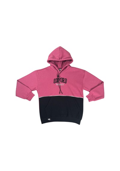 Kapşonlu Oxford Baskılı Kanguru Cepli Kız Çocuk Sweatshirt-90865 Pembe