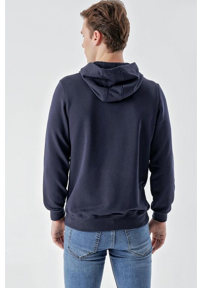 Slimfit Kapşonlu Önü Baskılı 2 İplik Erkek Sweatshirt 001