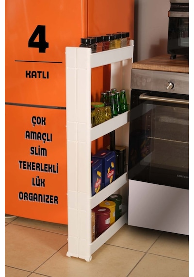 Mote 4 Katlı Çok Amaçlı Tekerlekli Raf Mutfak Rafı Banyo Rafı Portatif Raf Organizer Yeşil