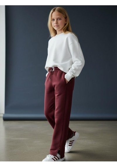 Kız Çocuk İnce Şardonlu Oversize Tasarım Eşofman Alt-16473 MÜRDÜM Kız Çocuk İnce Şardonlu Oversize Tasarım Eşofman Alt-16473 MÜRDÜM