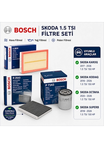 Bosch Filtre Seti Skoda 1.5 Tsı Karoq Superb Kodiaq Octavia