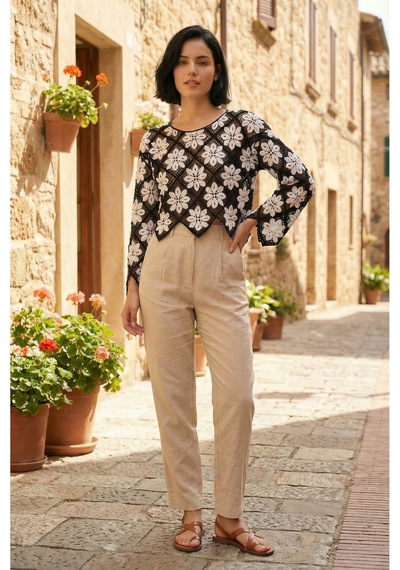 Sayzen Your Shine Çiçek Desenli Dantel Işleme Crop Sayzen Çiçek Desenli Dantel Işleme Crop Siyah