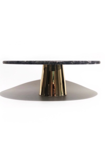 Lux & Marble Liza Black Siyah Mermer Pirinç Ayaklı Pasta Standı