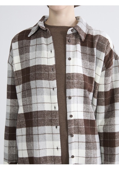 Lcwaıkıkı Classic Kahverengi Ekose Oversize Kadın Gömlek