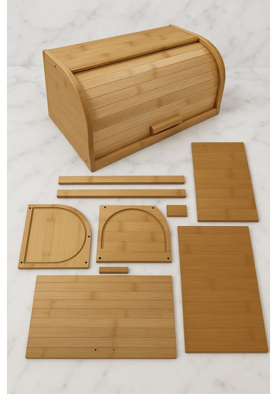 Makri Home Doğal Ahşap Bambu Ekmeklik Demonte Ahşap Ekmek Sepeti, Bambu Ekmek Kutusu 40 X 17 X 27 Cm Bambu