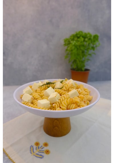 Macaroni Ahşap Ayaklı 22,5 Cm Melamin Servis Tabağı, Çukur Sunum