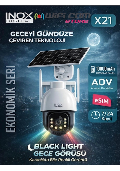 İnox X21 Aov 7/24 4g Solar Kamera Geceyi Gündüz Gösterebilme