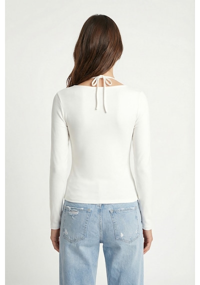 Ritnice Kadın Emma Dantel Detaylı Uzun Kollu Ekru Basic Top / Bluz