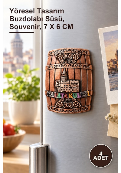 4 Adet Galata Kulesi Magnet Yöresel Tasarım Buzdolabı Süsü, Souvenir, 7 X 6 Cm