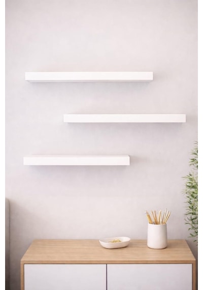 3'lü Uçan Duvar Rafı Set Gizli Raf- Beyaz 15x40 Diğer