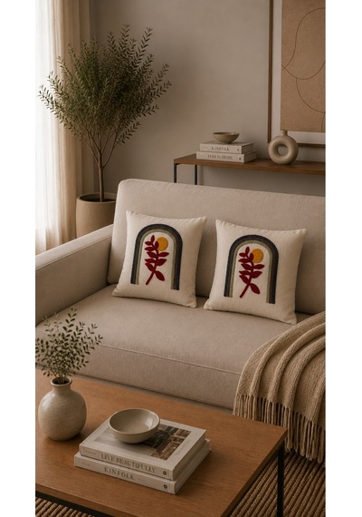 Punch Nakış İşlemeli 2'li Kırlent Kılıfı 40x40 Pembe
