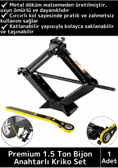 Özel Üretim Dayanıklı Araba Kaldırma Akordiyon Makas Cırcır Kollu 1.5 Ton Bijon Anahtarlı Kriko Set