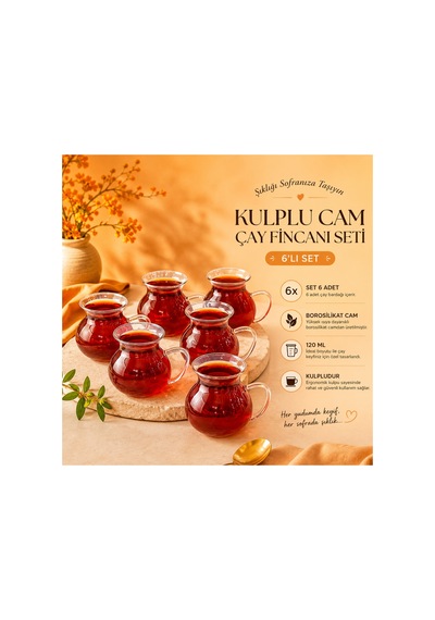 Keyfi Ala 6'lı Borosilikat Çay Bardağı Seti Şeffaf