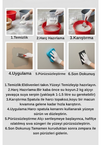 Duvar Tamir Seti 2 Kg Sıva Alçı-sıva Süngeri-spatula-beyaz Pudralı Eldiven-zımpara