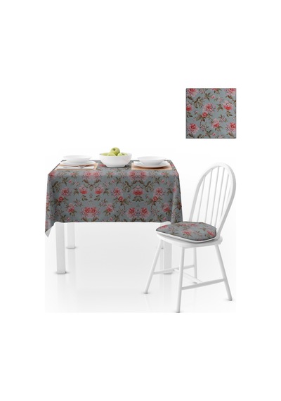 Çiçek Desenli Eskitme Kırmızı Yeşil Dijital Baskılı Petek Dokuma Masa Örtüsü 140x260