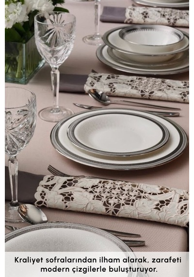 Karaca  Royal Bone Kate 55 Parça 12 Kişilik Yemek Takımı Platin