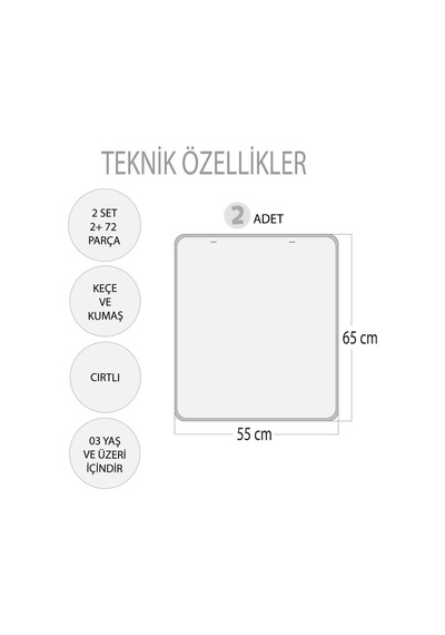 2 Set - 72 Parça Tox Zıt Kavramlar ve Gölge Eşleştirme Keçe Cırtl
