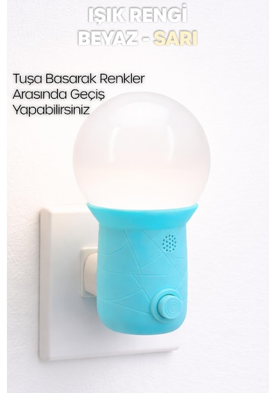Gece Lambası Kubbe Tip 2 Mod Sarı-beyaz Işık Tuşlu Koridor Hol Işığı Uyuma Işığı Turkuaz Gc11 Mavi