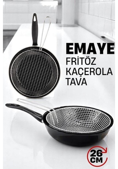 Zhlhome Fritözlü Emaye Kızartma Tavası- Kızartma Kaçerola Multi Kullanım 26 Cm