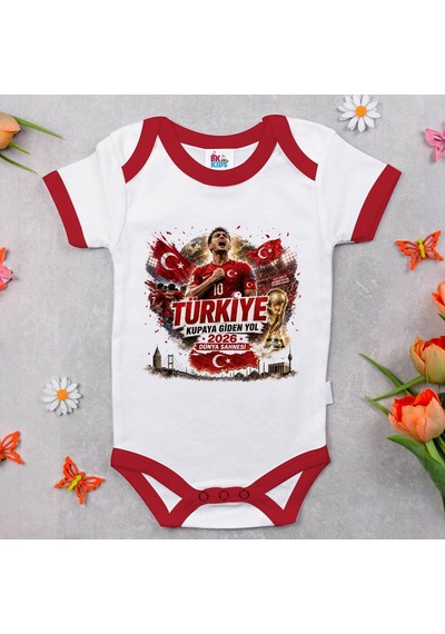 Bk Gift Türkiye Taraftar Temalı 2026 Dünya Kupası Tasarımlı Kırmızı Bebek Body Zıbın-3 Tek Yürek Milli Takım Ruhu