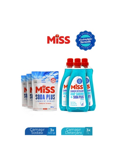 Miss Sıvı Çamaşır Deterjanı 1500mlx3+miss Soda Plus Çamaşır Sodası 500 Grx3 6 KG