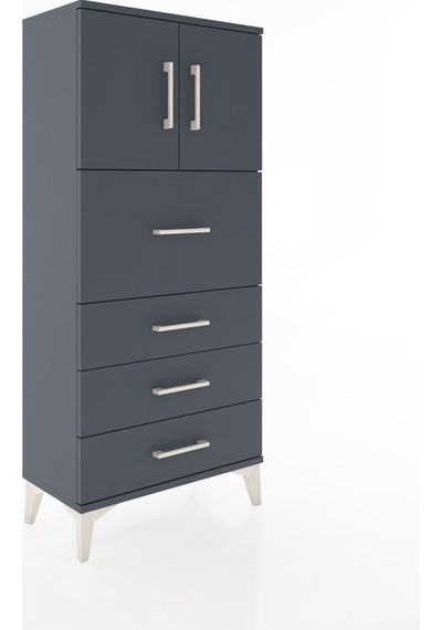 Hyperion Dolap Tek Raflı 4 Çekmeceli 2 Kapaklı 60x44x134 Antr... Antrasit