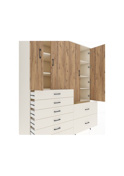 Kronos Gardrop 7 Raflı 8 Çekmeceli 4 Kapaklı 176x59x221 Aytaşı-çam/aytaşı Çam/aytaşı
