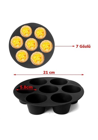 7 Gözlü Silikon Çok Amaçlı Airfryer Muffin Cupcake Kek Ve Çörek Pişirme Kalıbı 5492 Çr