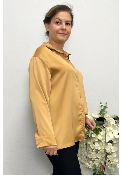 Mia Butik Kadın Camel Saten Gömlek Camel