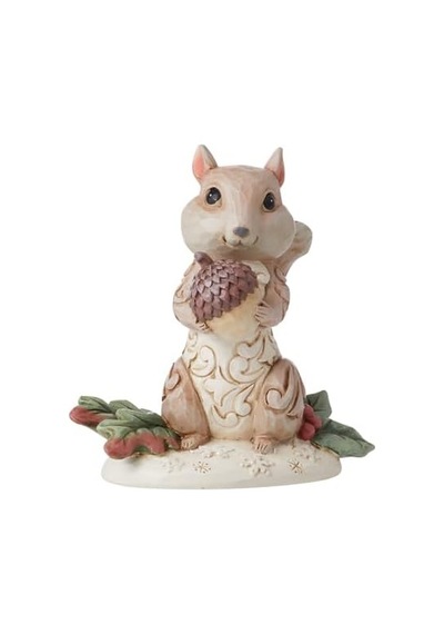 Jim Shore Heartwood Creek Beyaz Ağaçlık Alan Sincap Figürü, 9 Cm, Polireçine, Sim, Kalsiyum Karbonat