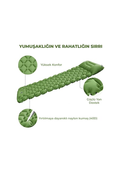 Kamptek Outdoor Premium Ergonomik Şişme Kamp Matı Entegre Ayak Pompalı, Yastıklı Ve Ultra Hafif Uyku Pedi Turuncu