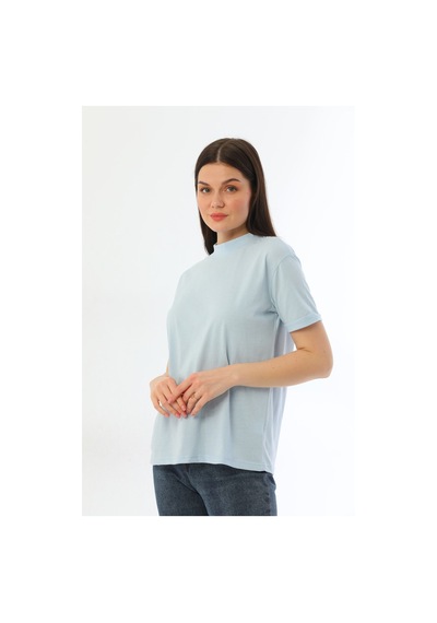Kallima Açık Mavi Dik Yaka Rahat Kalıp  Pamuk T-Shirt Açık Mavi