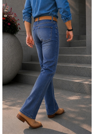 Cedy Denim Cedy Denım Premium Seri: Erkek Retro Flare Bootcut Jean - Geniş Paça Taşlanmış Denim Pantolon C370 Açık Mavi