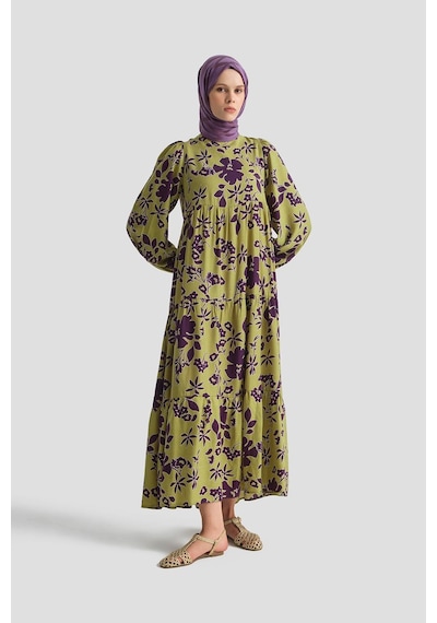 Armine Trend Çiçek Desenli Elbise-yeşil 25yt910 Yeşil