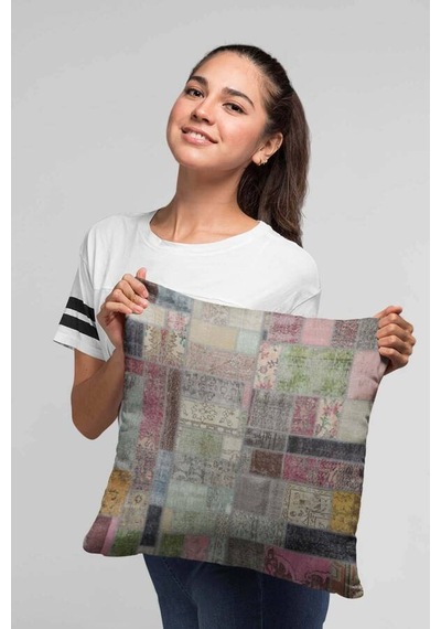 Çok Renkli Patchwork Çift Taraflı Kırlent Kılıfı Krl346n11