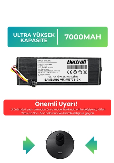 Samsung Uyumlu Vr3mb77312k Robot Süpürge Bataryası 7000mah