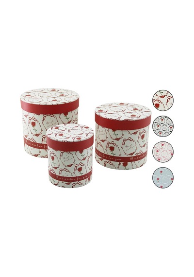 Go İthalat 3pcs Yuvarlak Çiçek Desenli - Mix Renkli Karton Hediye Kutusu 18-16-12cm