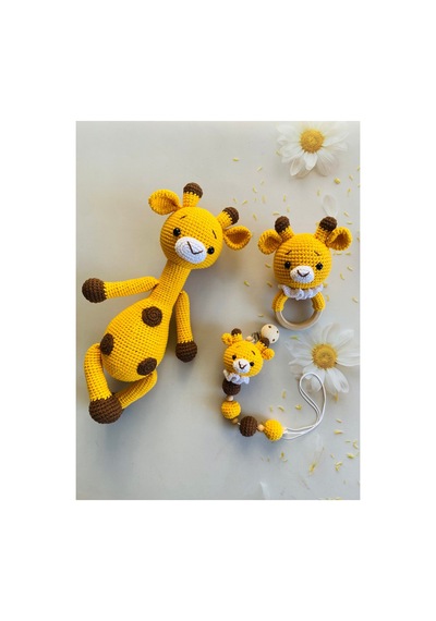 Adenya Sepeti Amigurumi Örgü Zürafa Üçlü Set-sarı