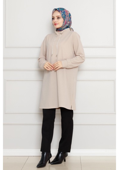 Sevitli Dik Yaka Tunik-bej-4456 Bej