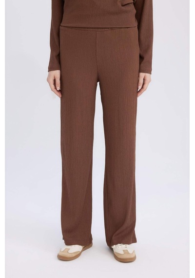 Defacto Bürümcük Pantolon Wide Leg Geniş Bol Paça Esnek Belli C0200AX24AUBN316 Kahve