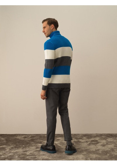 Xint Mavi Doğal Yün Dokulu Regular Fit Kazak 801757